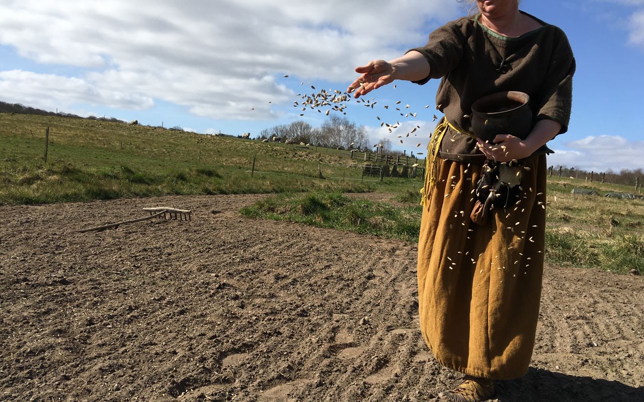 Jernalderkvinde sår på marken