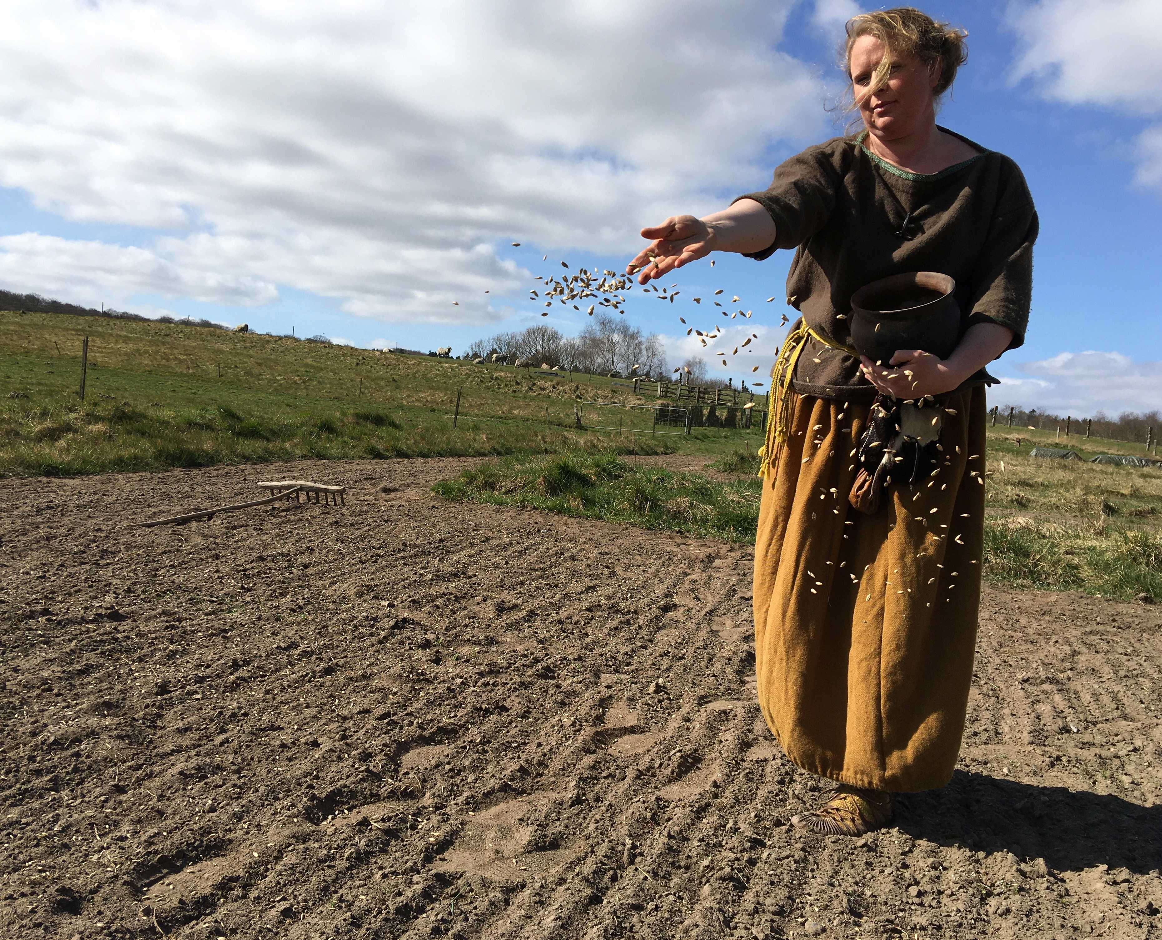 Jernalderkvinde sår på marken